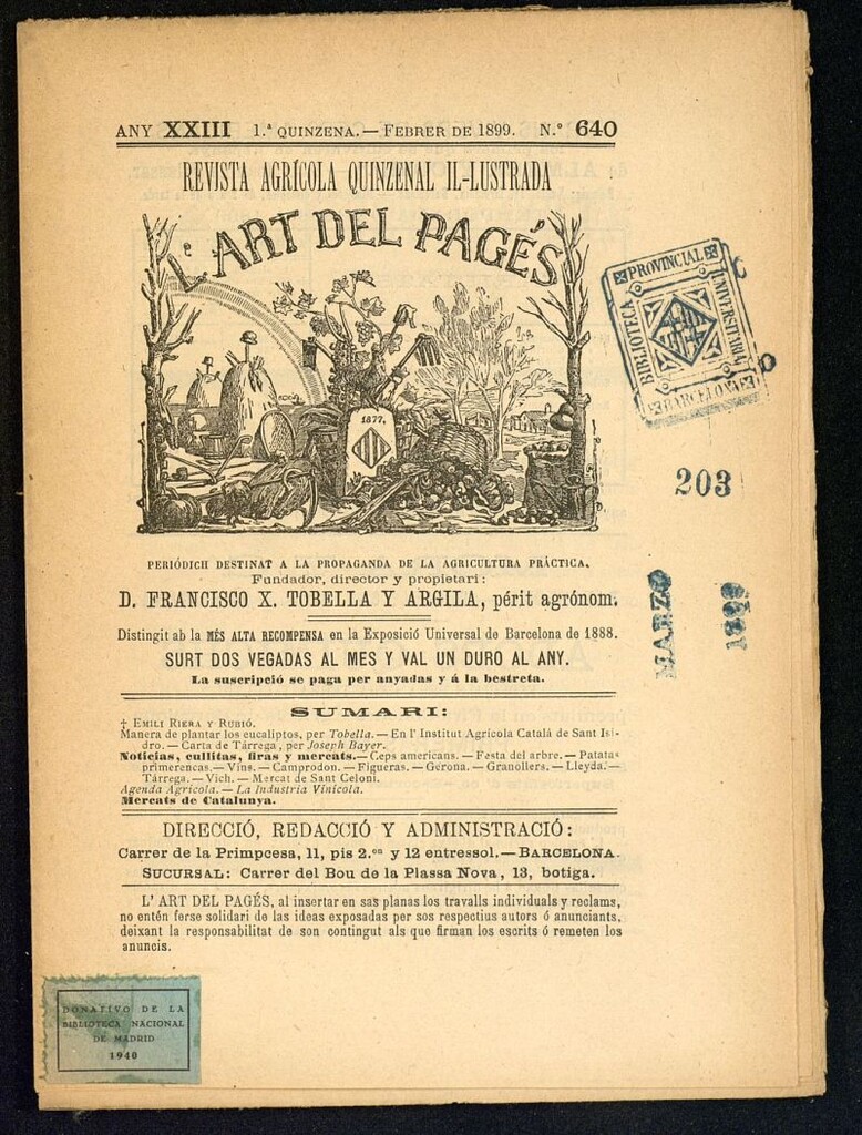 Miniatura de L´Art del Pagés de la 1ª quincena de febrero de 1899