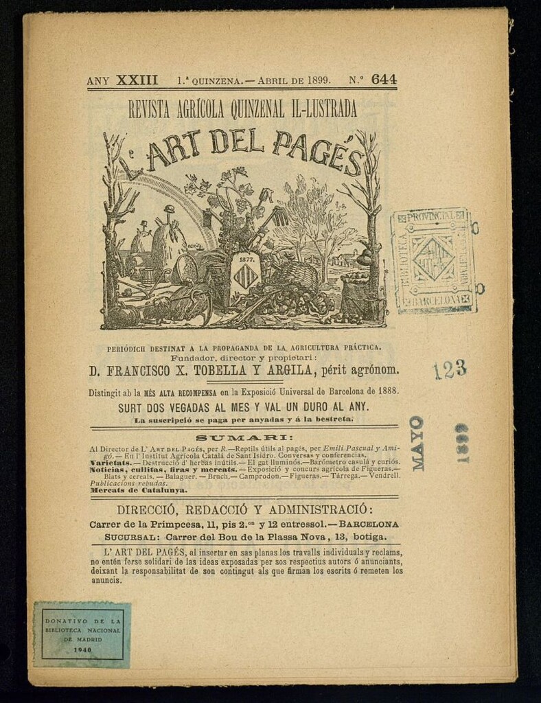 Miniatura de L´Art del Pagés de la 1ª quincena de abril de 1899