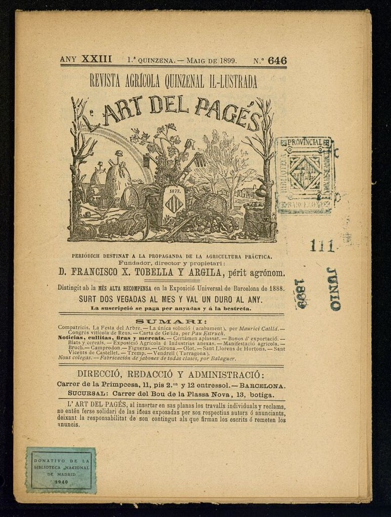 Miniatura de L´Art del Pagés de la 1ª quincena de mayo de 1899