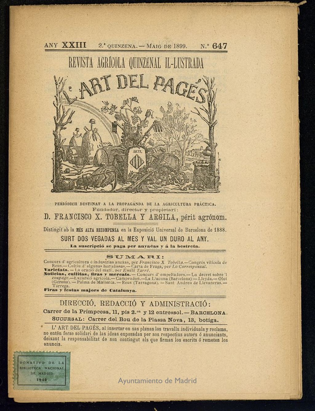 Miniatura de L´Art del Pagés de la 2ª quincena de mayo de 1899