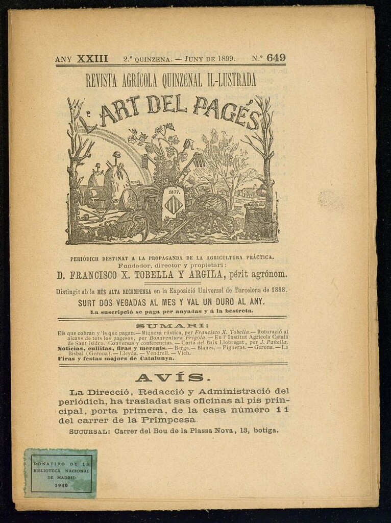 Miniatura de L´Art del Pagés de la 2ª quincena de junio de 1899