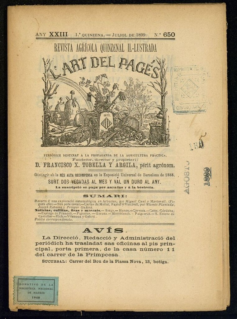 Miniatura de L´Art del Pagés de la 1ª quincena de julio de 1899