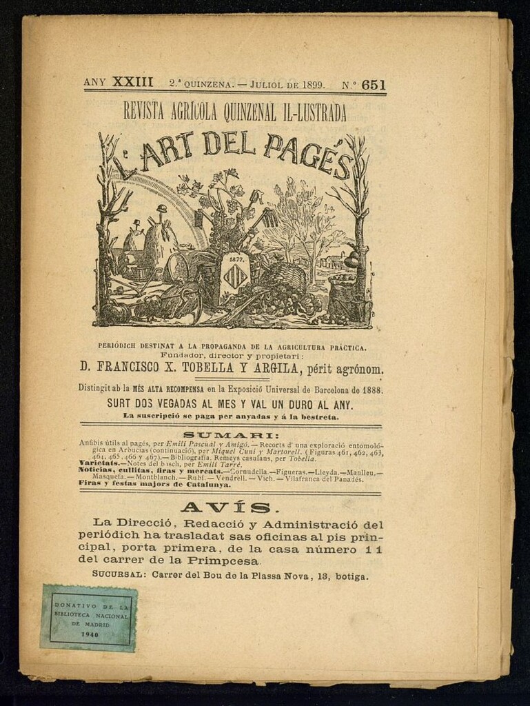 Miniatura de L´Art del Pagés de la 2ª quincena de julio de 1899