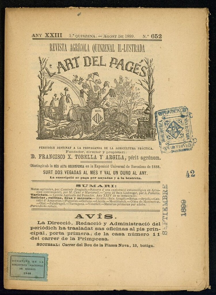 Miniatura de L´Art del Pagés de la 1ª quincena de agosto de 1899