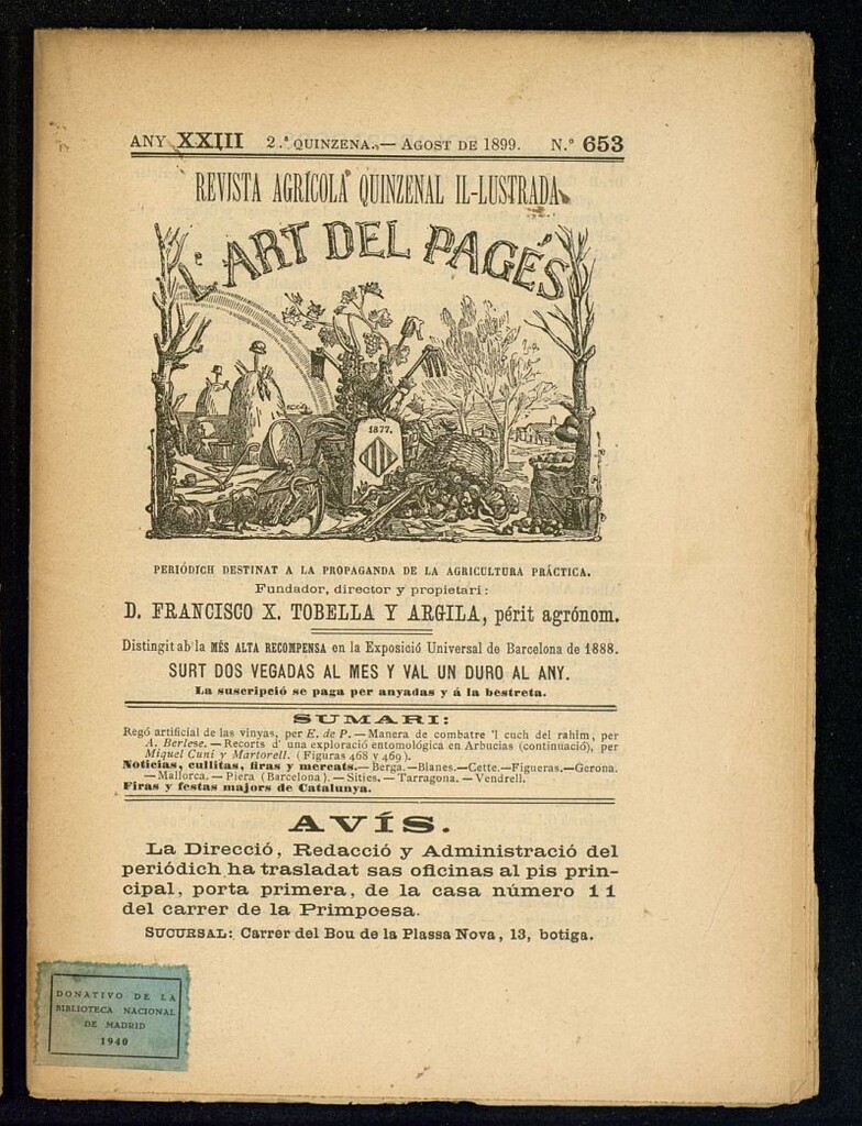 Miniatura de L´Art del Pagés de la 2ª quincena de agosto de 1899