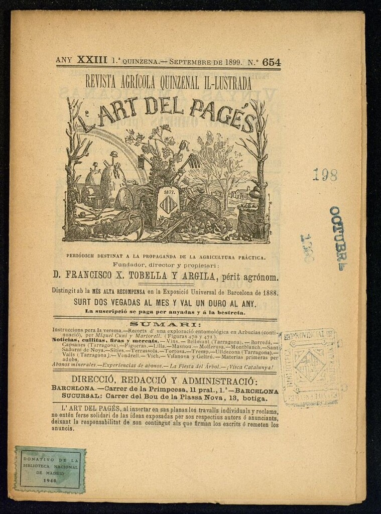 Miniatura de L´Art del Pagés de la 1ª quincena de septiembre de 1899