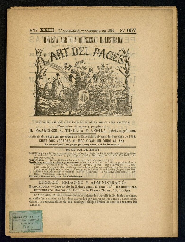 Miniatura de L´Art del Pagés de la 2ª quincena de octubre de 1899