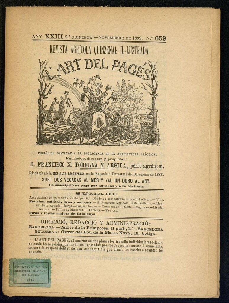 Miniatura de L´Art del Pagés de la 2ª quincena de noviembre de 1899