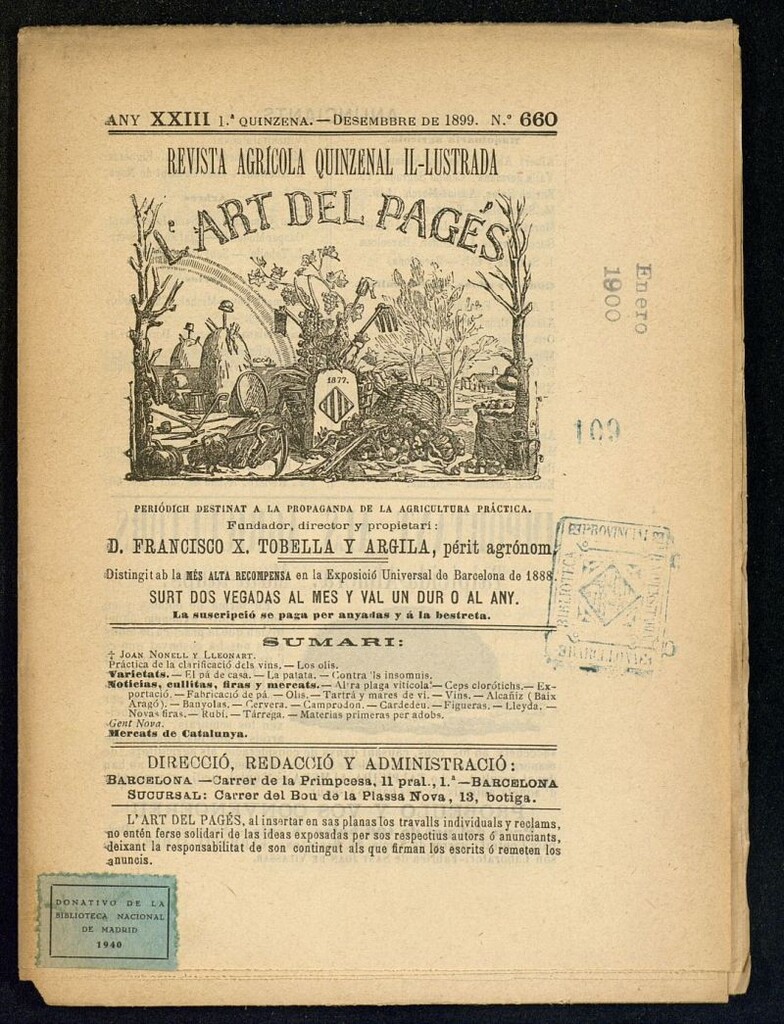 Miniatura de L´Art del Pagés de la 1ª quincena de diciembre de 1899