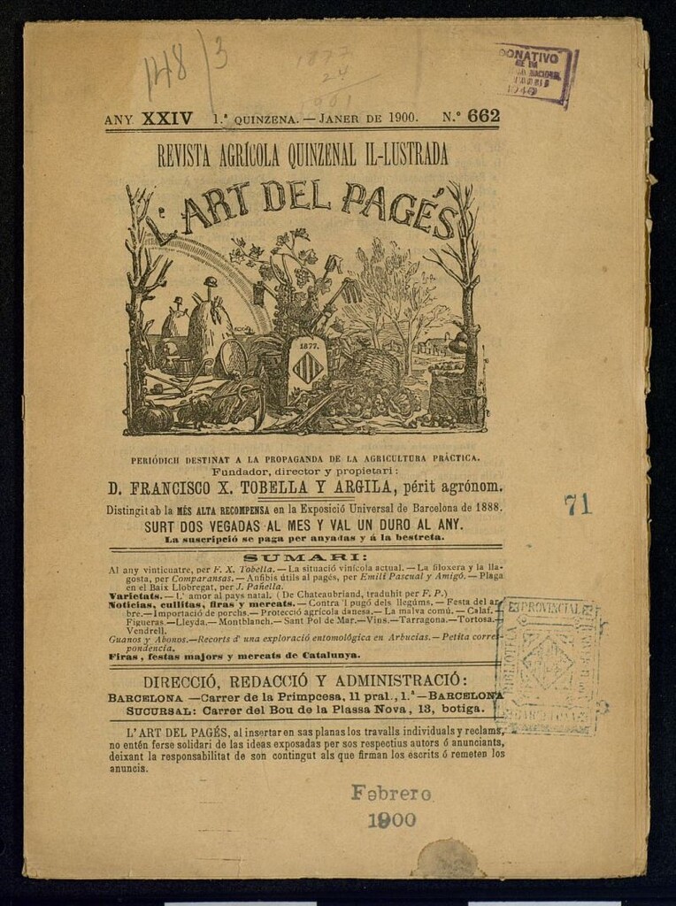 Miniatura de L´Art del Pagés de la 1ª quincena de enero de 1900