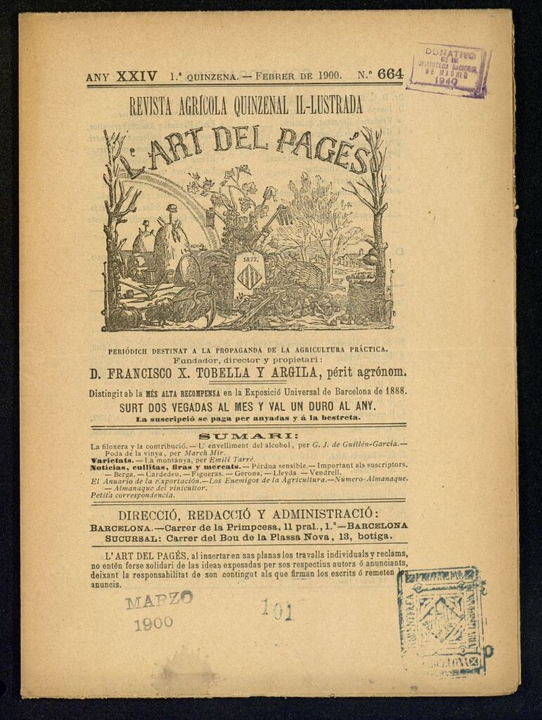 Miniatura de L´Art del Pagés de la 1ª quincena de febrero de 1900