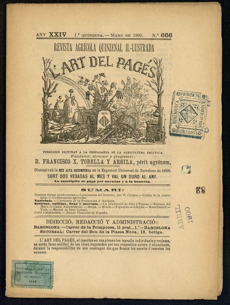 Miniatura de L´Art del Pagés de la 1ª quincena de marzo de 1900