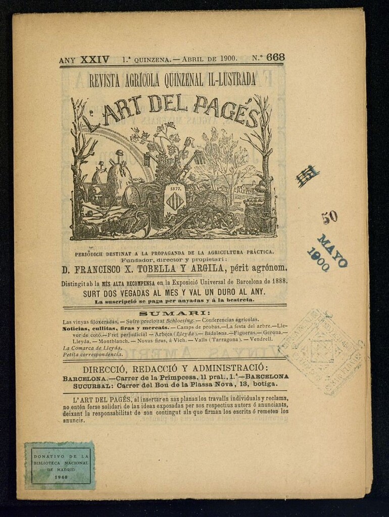 Miniatura de L´Art del Pagés de la 1ª quincena de abril de 1900
