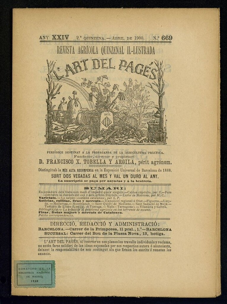 Miniatura de L´Art del Pagés de la 2ª quincena de abril de 1900