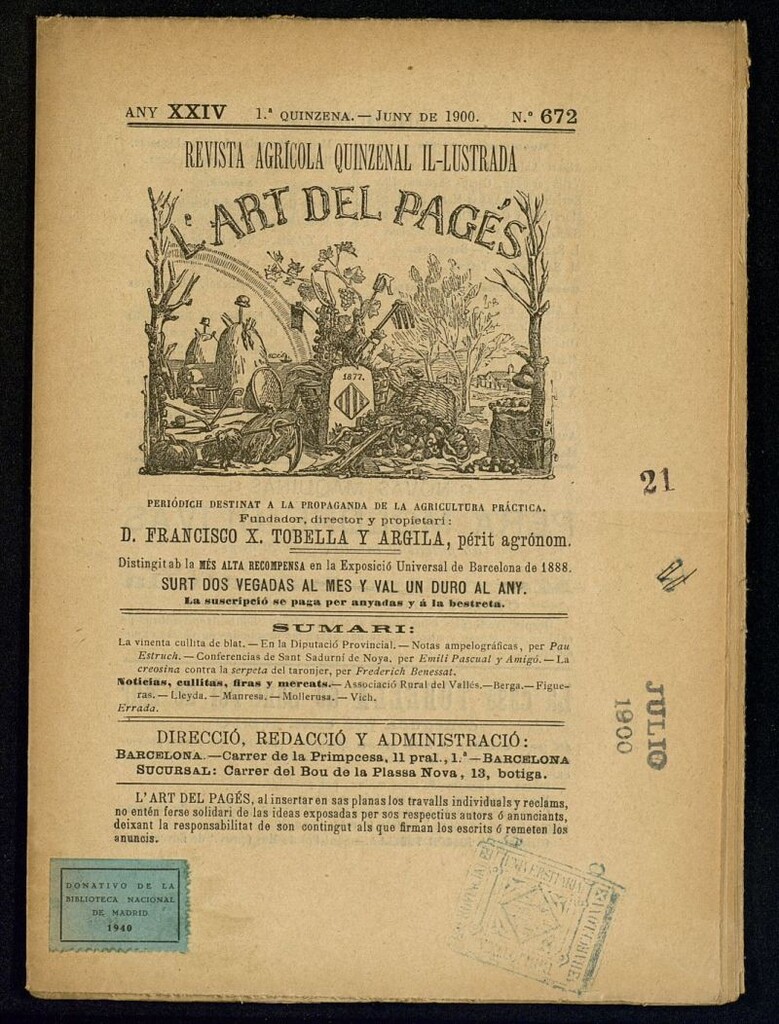 Miniatura de L´Art del Pagés de la 1ª quincena de junio de 1900
