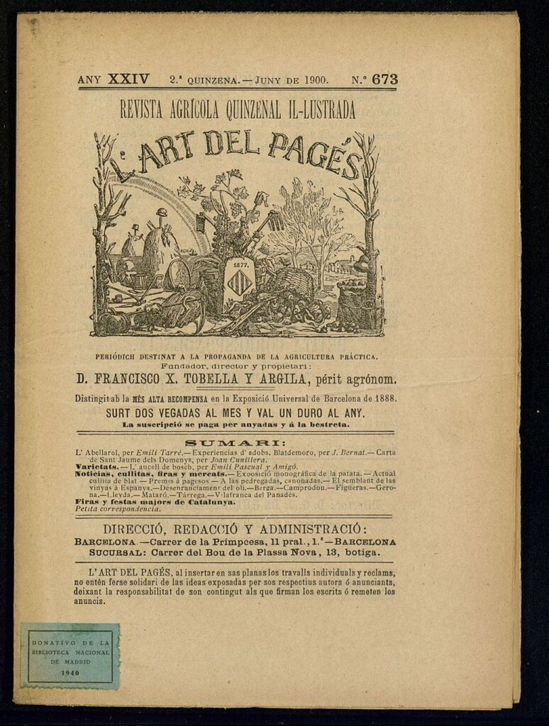 Miniatura de L´Art del Pagés de la 2ª quincena de junio de 1900