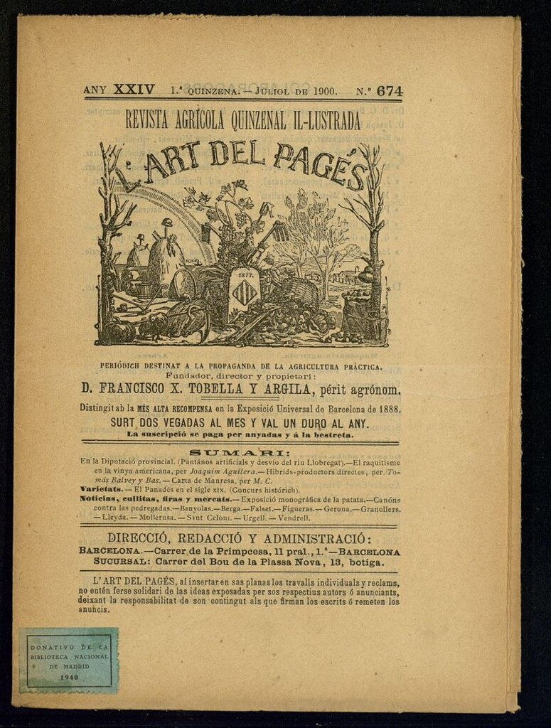 Miniatura de L´Art del Pagés de la 1ª quincena de julio de 1900