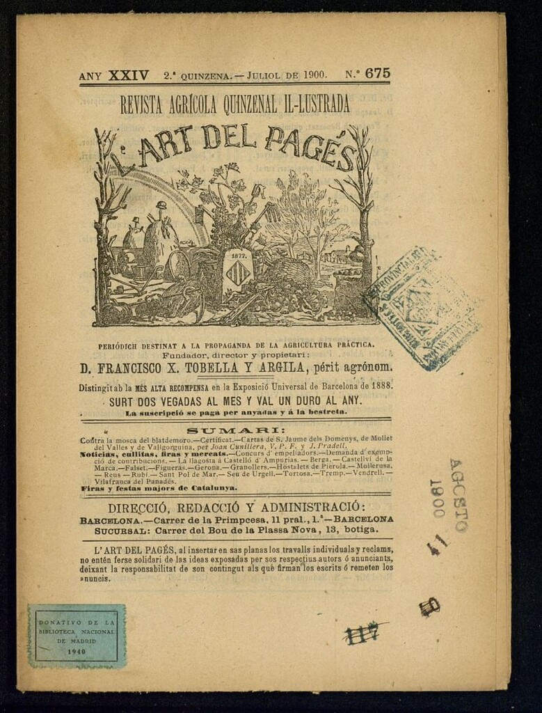 Miniatura de L´Art del Pagés de la 2ª quincena de julio de 1900