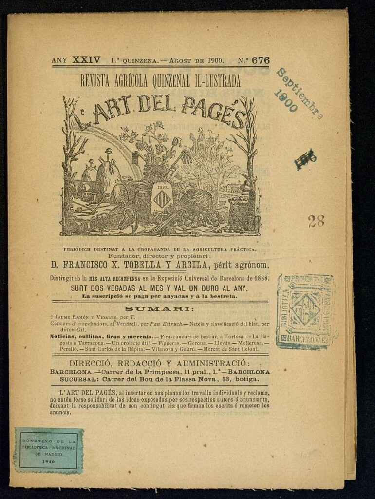 Miniatura de L´Art del Pagés de la 1ª quincena de agosto de 1900