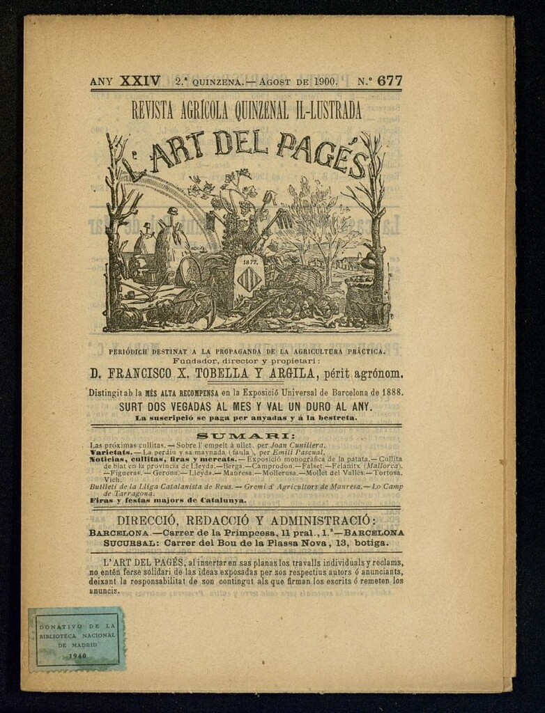 Miniatura de L´Art del Pagés de la 2ª quincena de agosto de 1900