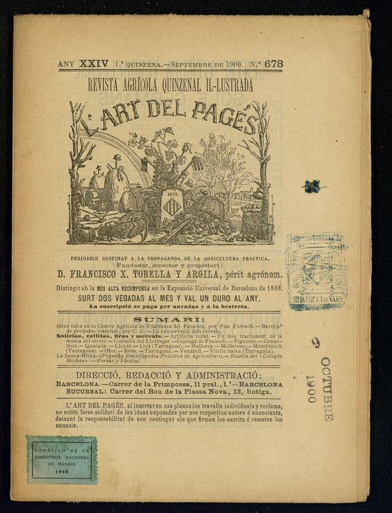 Miniatura de L´Art del Pagés de la 1ª quincena de septiembre de 1900