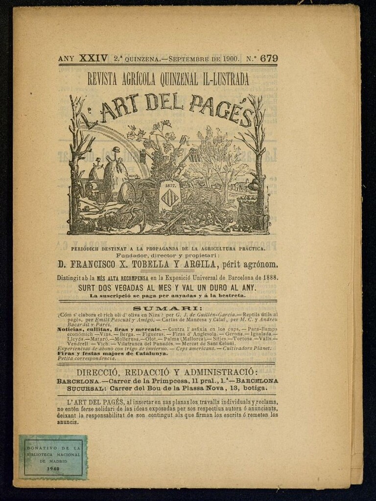 Miniatura de L´Art del Pagés de la 2ª quincena de septiembre de 1900