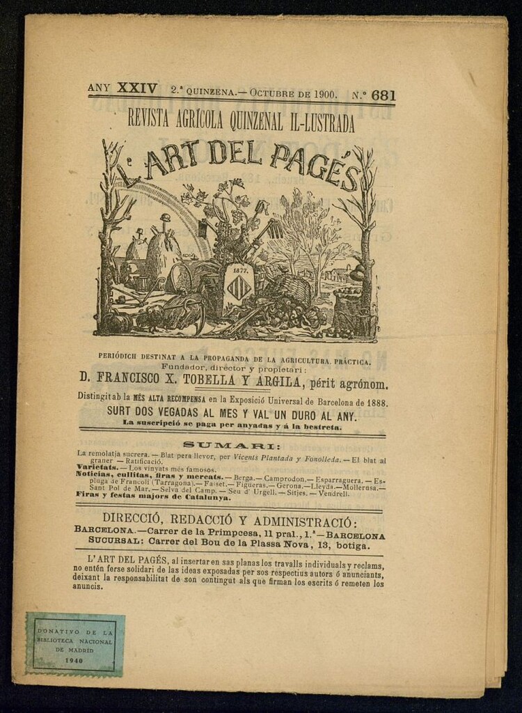 Miniatura de L´Art del Pagés de la 2ª quincena de octubre de 1900