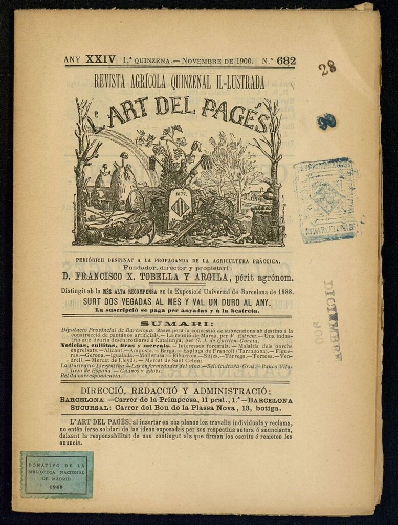 Miniatura de L´Art del Pagés de la 1ª quincena de noviembre de 1900