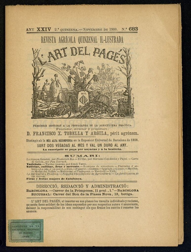 Miniatura de L´Art del Pagés de la 2ª quincena de noviembre de 1900