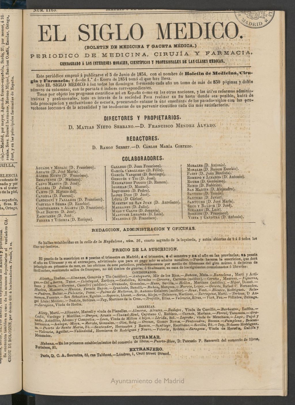 Miniatura de El Siglo Médico: boletín de medicina y gaceta médica del 9 de abril de 1876