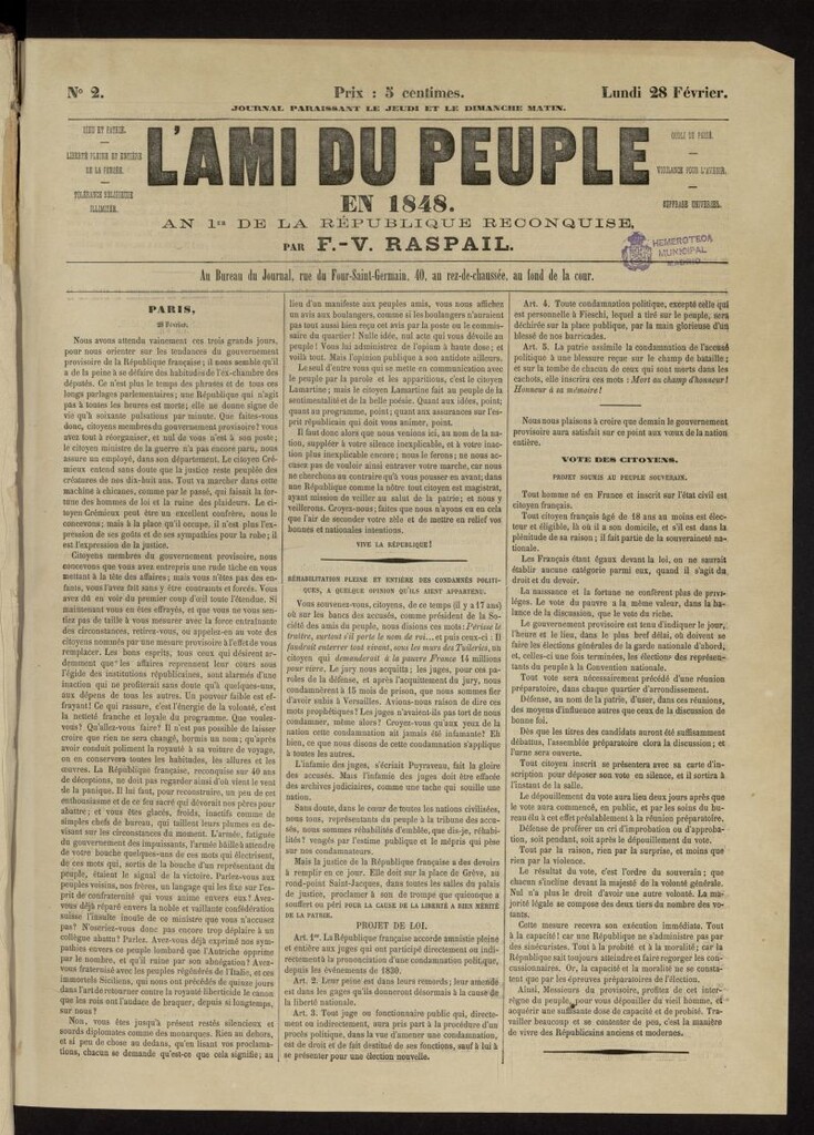 Miniatura de L´Ami du Peuple de 28 de febrero de 1848, nº 2