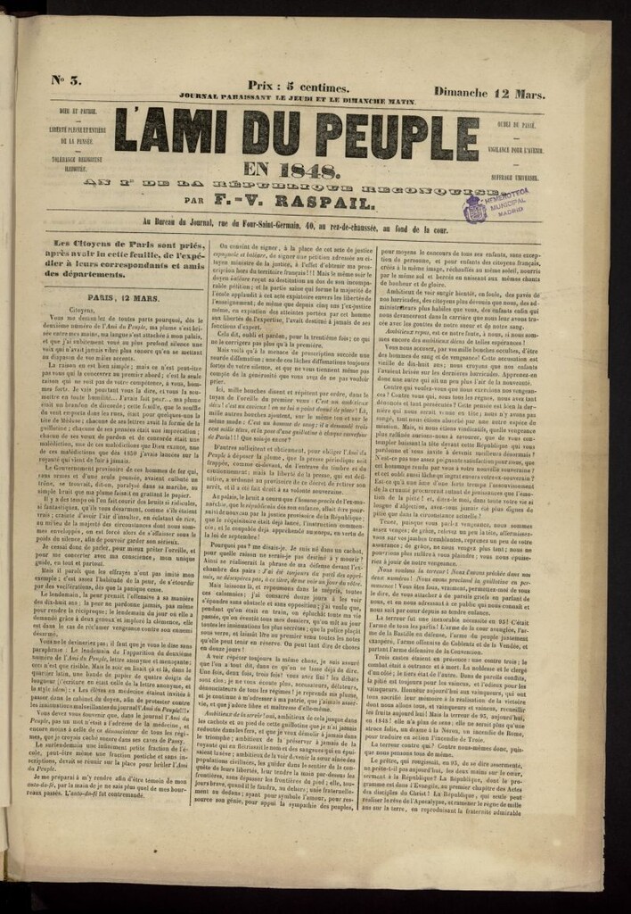 Miniatura de L´Ami du Peuple del 12 de marzo de 1848, nº 3
