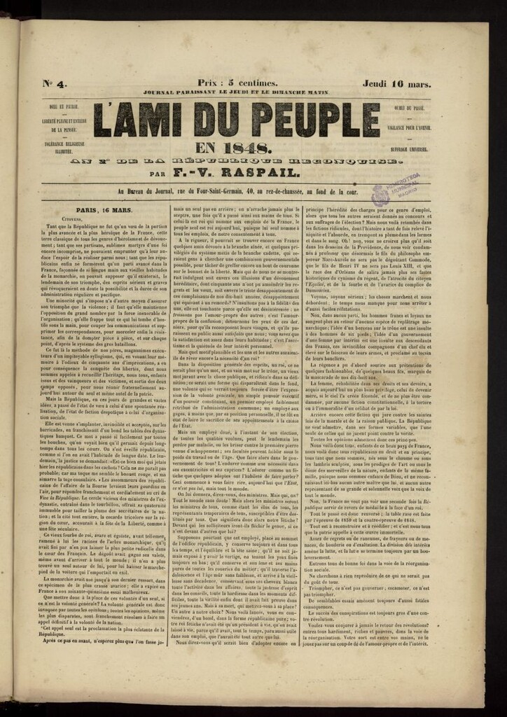 Miniatura de L´Ami du Peuple del 16 de marzo de 1848, nº 4