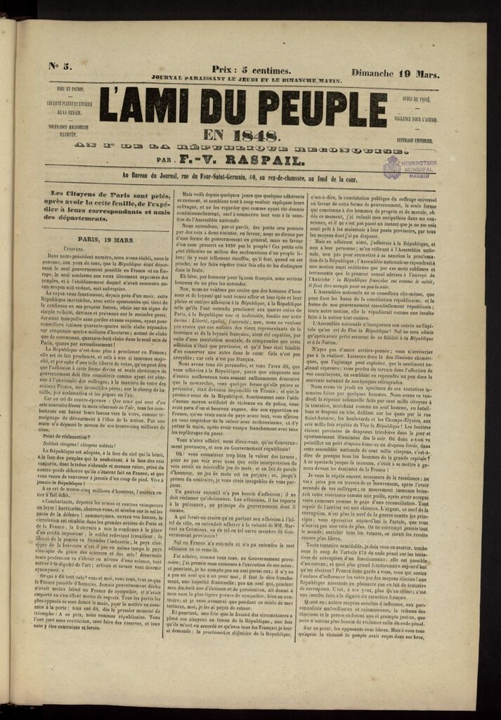 Miniatura de L´Ami du Peuple del 19 de marzo de 1848, nº 5