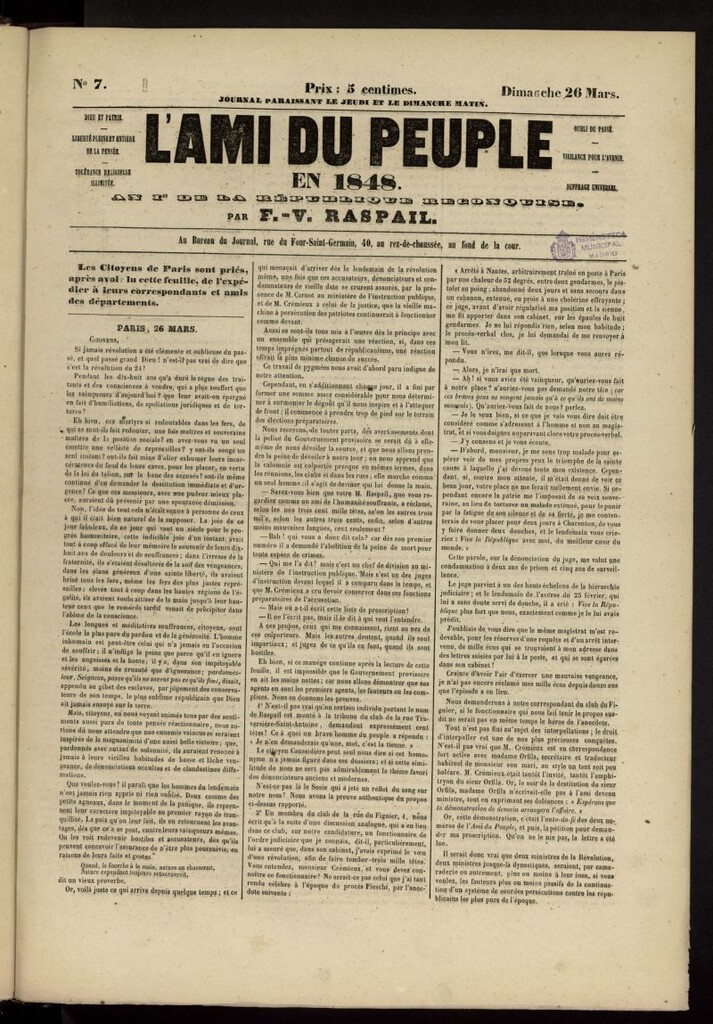 Miniatura de L´Ami du Peuple del 26 de marzo de 1848, nº 7