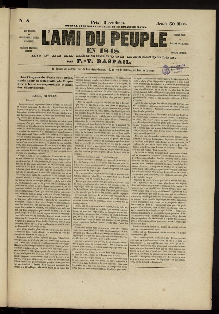 Miniatura de L´Ami du Peuple del 30 de marzo de 1848, nº 8