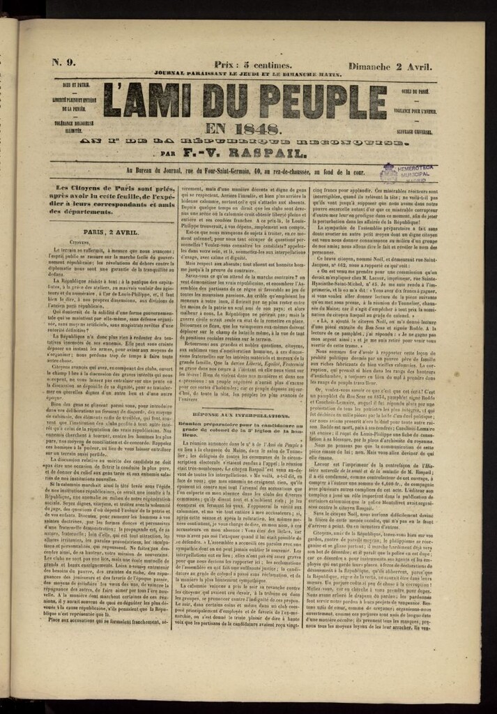 Miniatura de L´Ami du Peuple del 2 de abril de 1848, nº 9