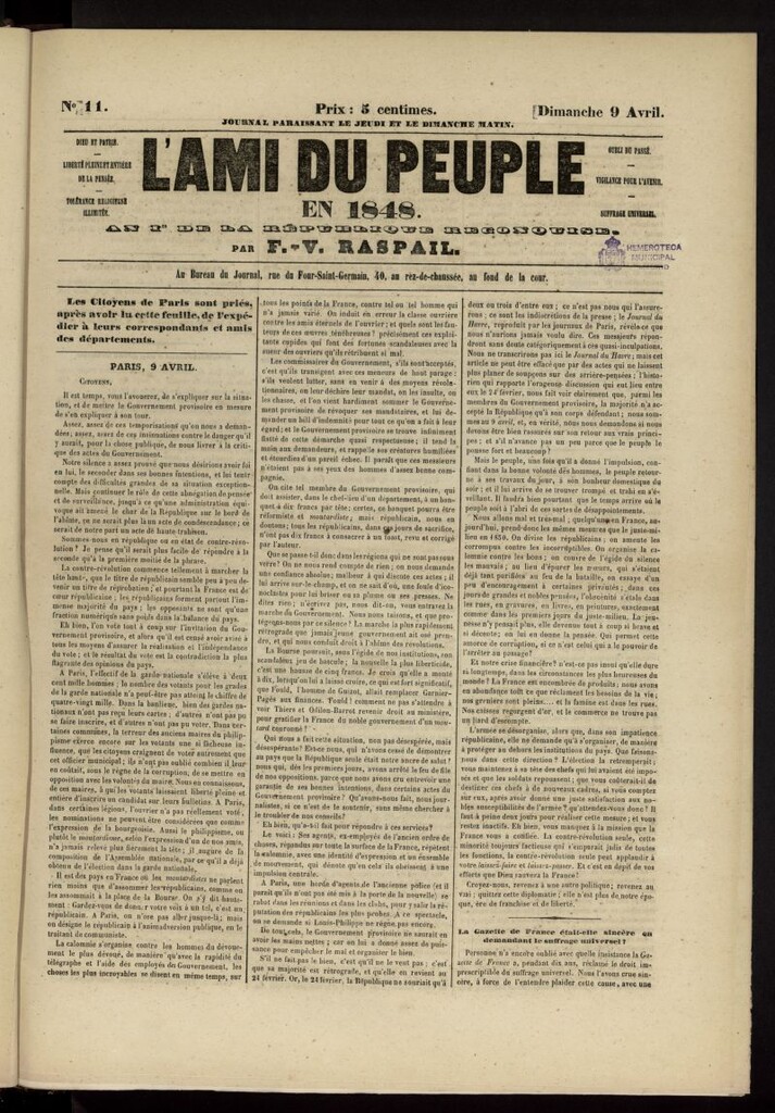 Miniatura de L´Ami du Peuple del 9 de abril de 1848, nº 11