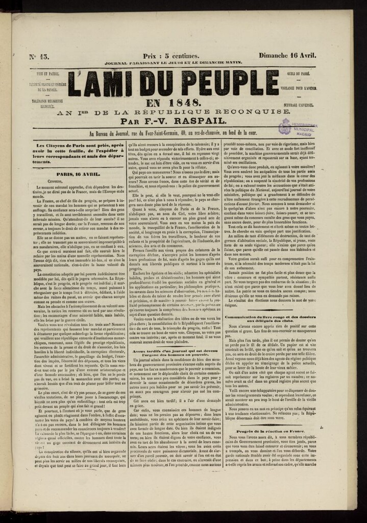 Miniatura de L´Ami du Peuple del 16 de abril de 1848, nº 13