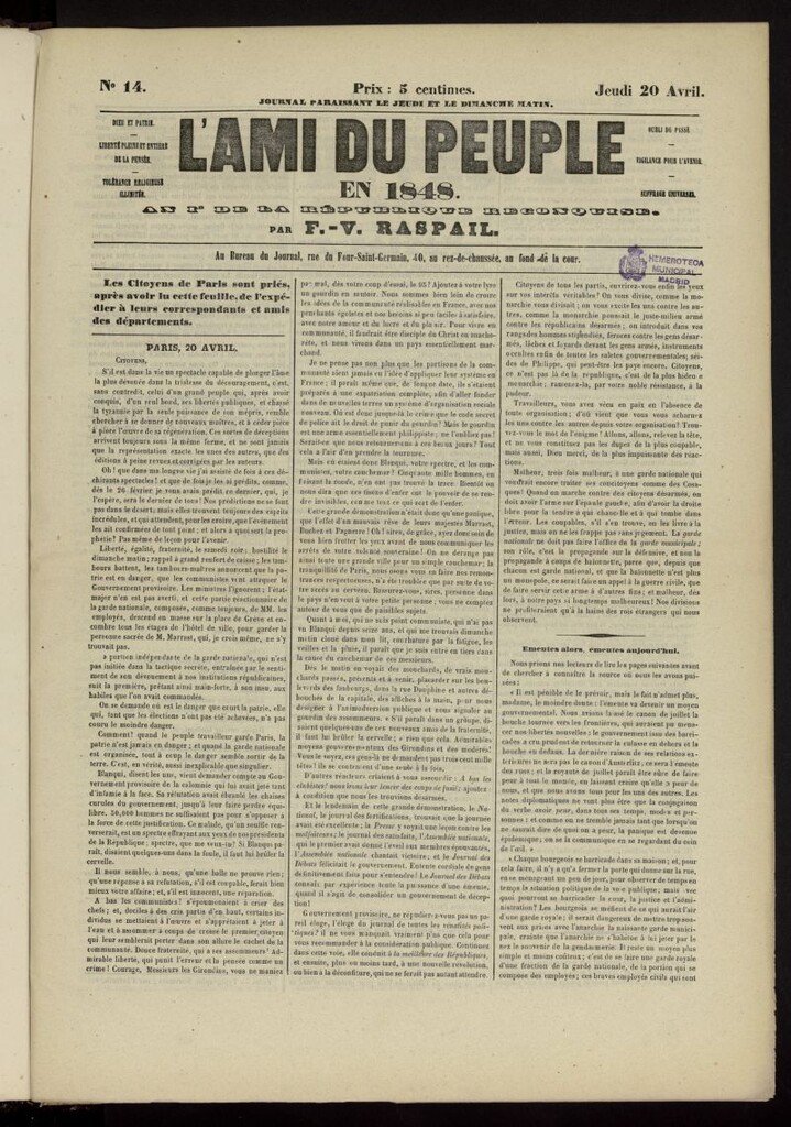 Miniatura de L´Ami du Peuple del 20 de abril de 1848, nº 14