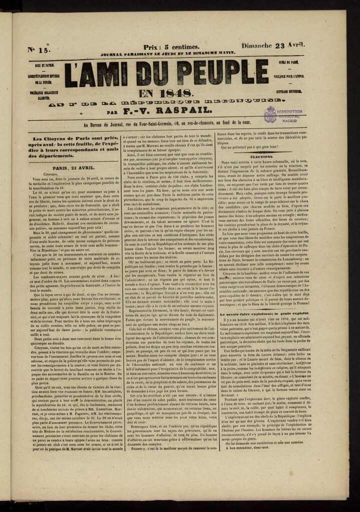 Miniatura de L´Ami du Peuple del 23 de abril de 1848, nº 15