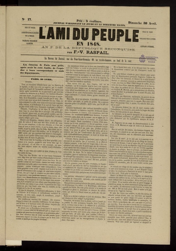 Miniatura de L´Ami du Peuple del 27 de abril de 1848, nº 16