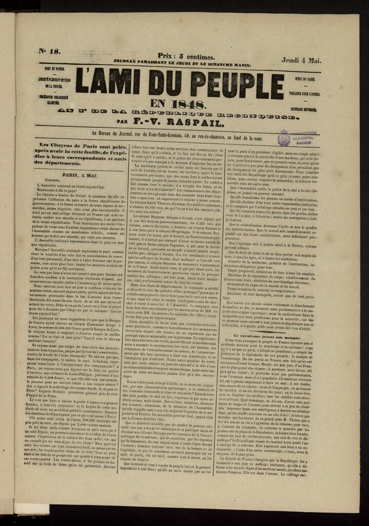 Miniatura de L´Ami du Peuple del 4 de mayo de 1848, nº 18