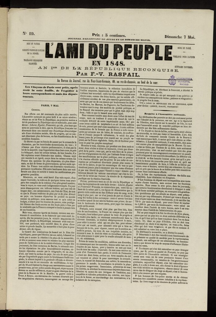 Miniatura de L´Ami du Peuple del 7 de mayo de 1848, nº 19