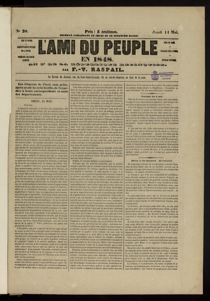 Miniatura de L´Ami du Peuple del 11 de mayo de 1848, nº 20