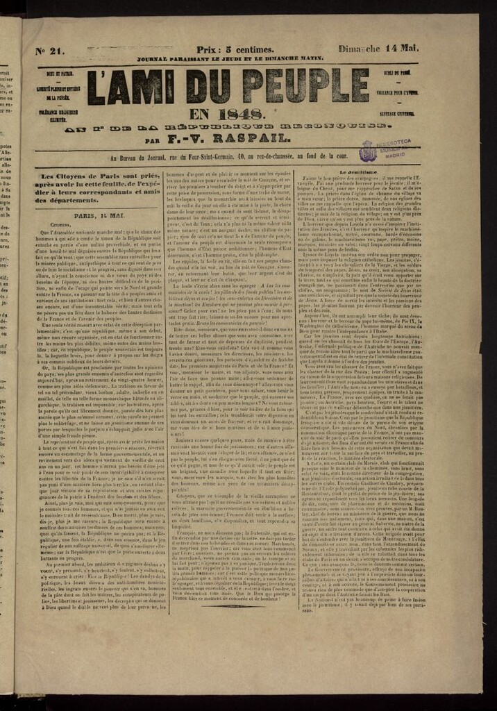 Miniatura de L´Ami du Peuple del 14 de mayo de 1848, nº 21