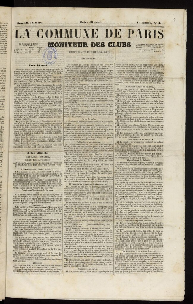 Miniatura de La Commune de Paris : moniteur des clubs del 11 de marzo de 1848, nº 3