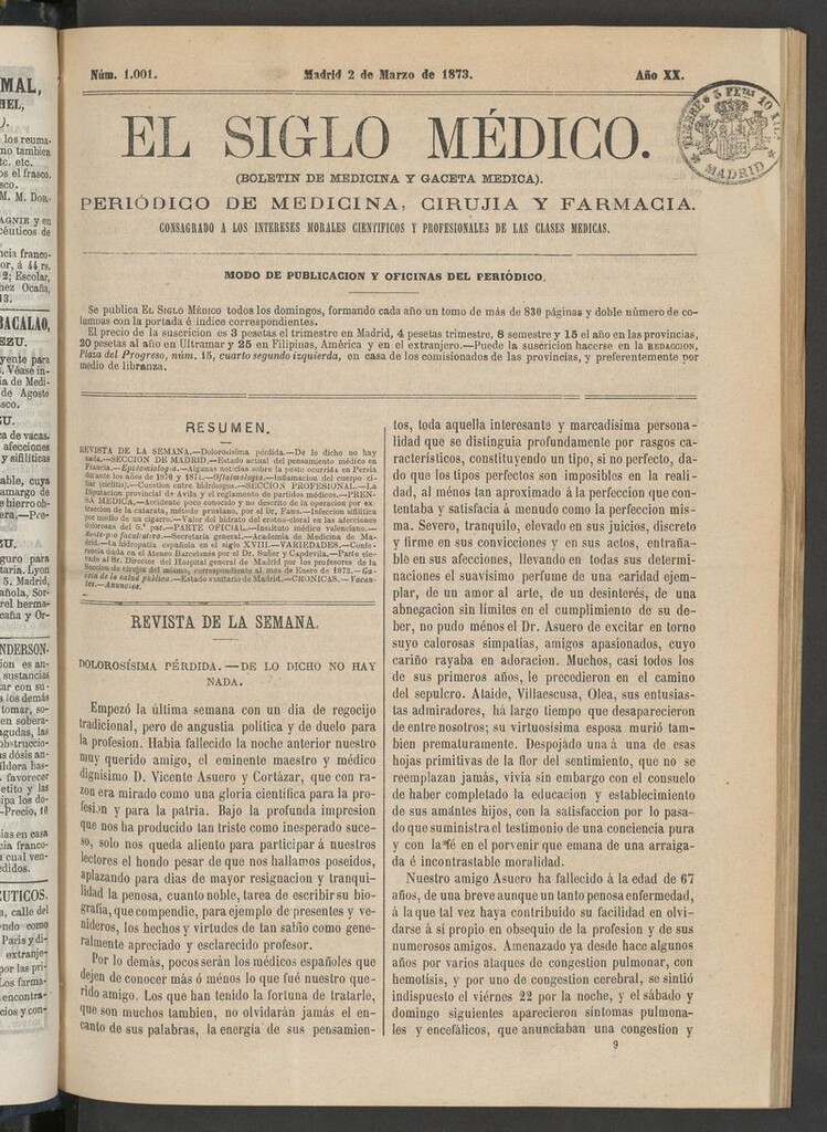 Miniatura de El Siglo Médico: boletín de medicina y gaceta médica del 2 de marzo de 1873