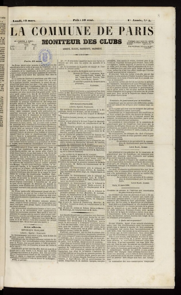 Miniatura de La Commune de Paris : moniteur des clubs del 13 de marzo de 1848, nº 5
