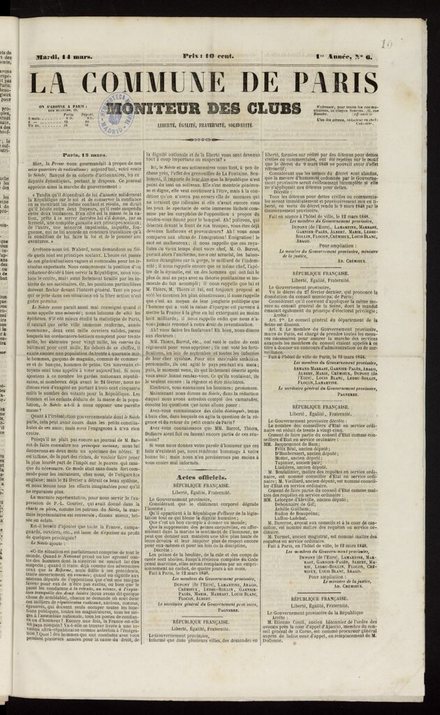 Miniatura de La Commune de Paris : moniteur des clubs del 14 de marzo de 1848, nº 6